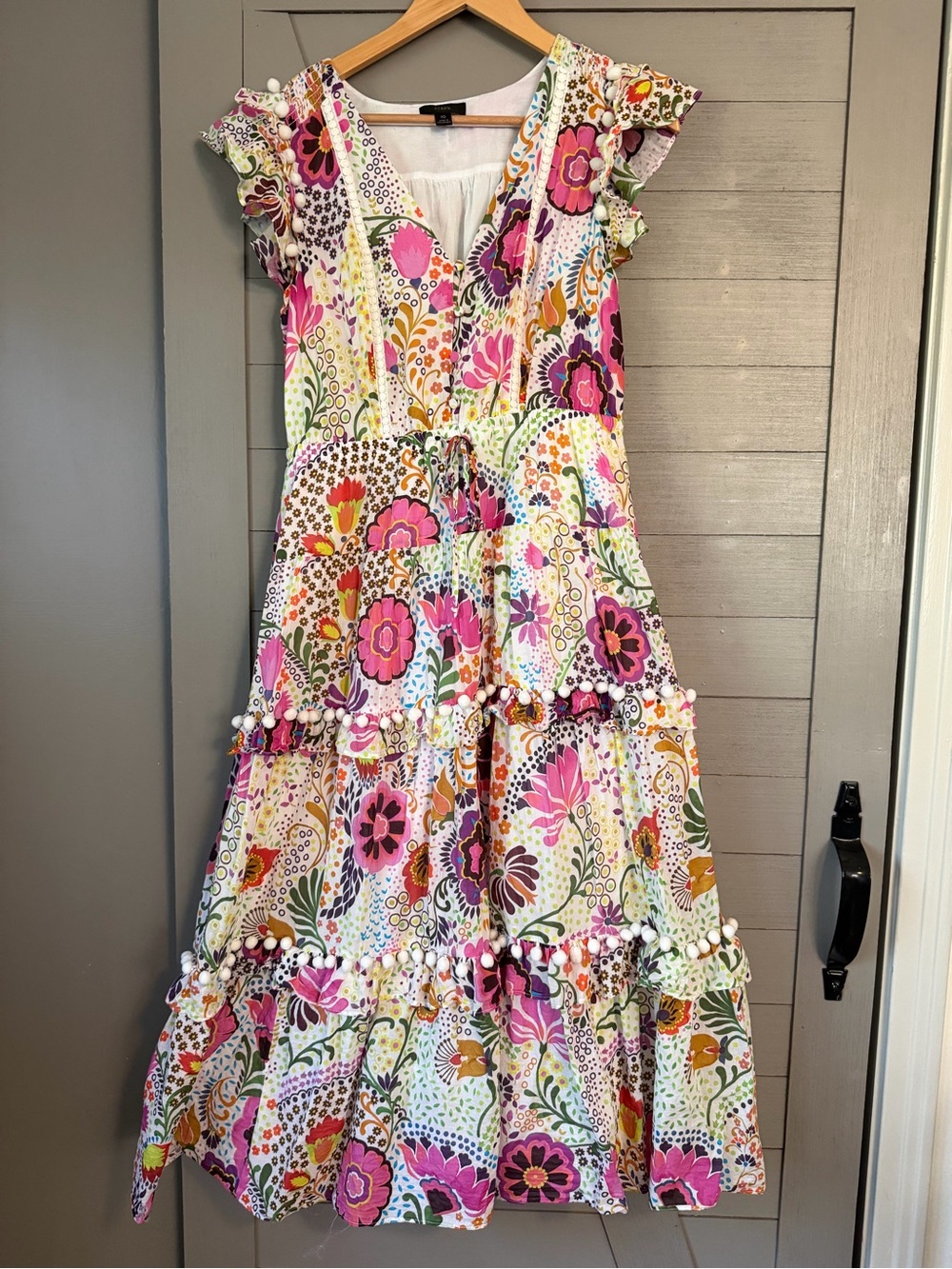J. Crew Pink Multicolor Floral Tiered Midi Dress